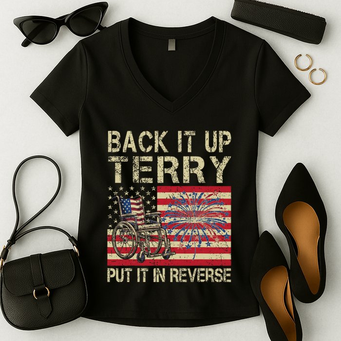 Back It Up Terry Put It In Reverse Firework Usa 4th Of July Women's V-Neck T-Shirt