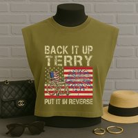 Back It Up Terry Put It In Reverse Firework Usa 4th Of July Garment-Dyed Women's Muscle Tee