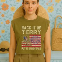 Back It Up Terry Put It In Reverse Firework Usa 4th Of July Garment-Dyed Women's Muscle Tee