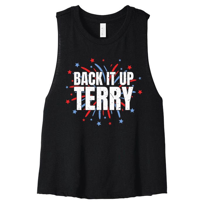 Back It Up Terry Funny 4th Of July Fireworks Women's Racerback Cropped Tank