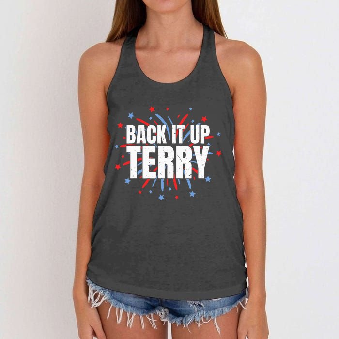 Back It Up Terry Funny 4th Of July Fireworks Women's Knotted Racerback Tank