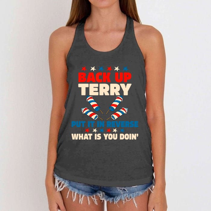 Back It Up Terry Put It In Reverse July 4th Fireworks Terry Women's Knotted Racerback Tank