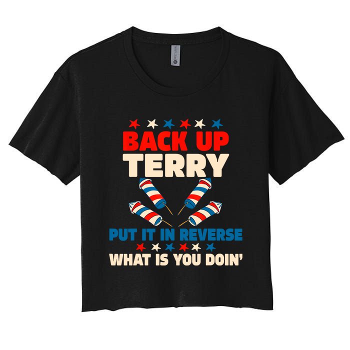 Back It Up Terry Put It In Reverse July 4th Fireworks Terry Women's Crop Top Tee