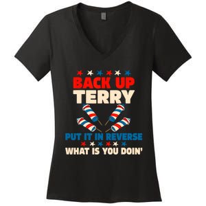 Back It Up Terry Put It In Reverse July 4th Fireworks Terry Women's V-Neck T-Shirt