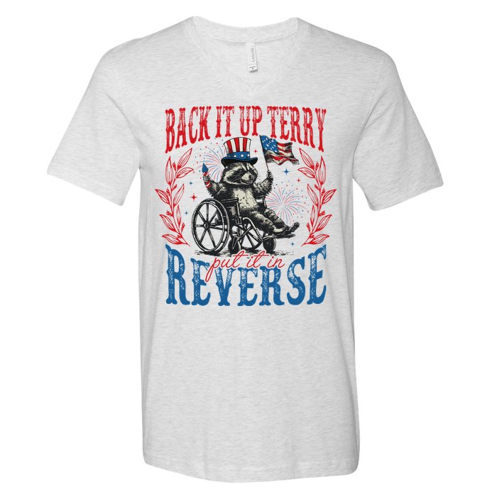Back It Up Terry Put It In Reverse Funny Racoon 4th Of July V-Neck T-Shirt