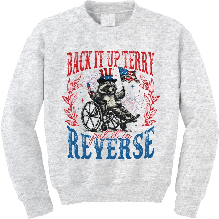 Back It Up Terry Put It In Reverse Funny Racoon 4th Of July Kids Sweatshirt
