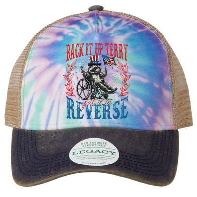Back It Up Terry Put It In Reverse Funny Racoon 4th Of July Legacy Tie Dye Trucker Hat