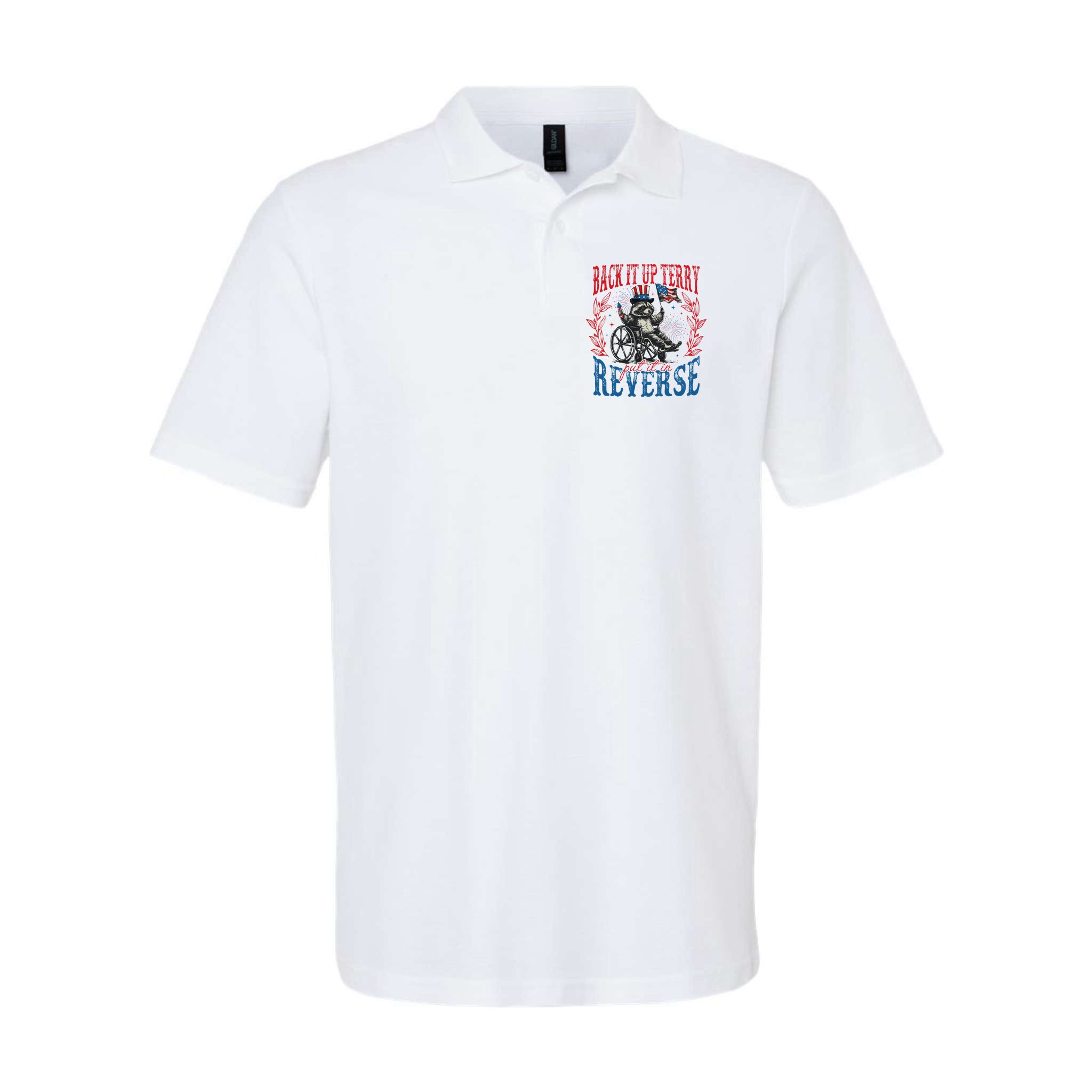 Back It Up Terry Put It In Reverse Funny Racoon 4th Of July Polo