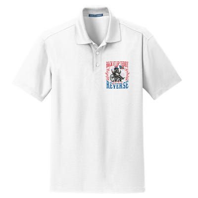 Back It Up Terry Put It In Reverse Funny Racoon 4th Of July Dry Zone Grid Polo