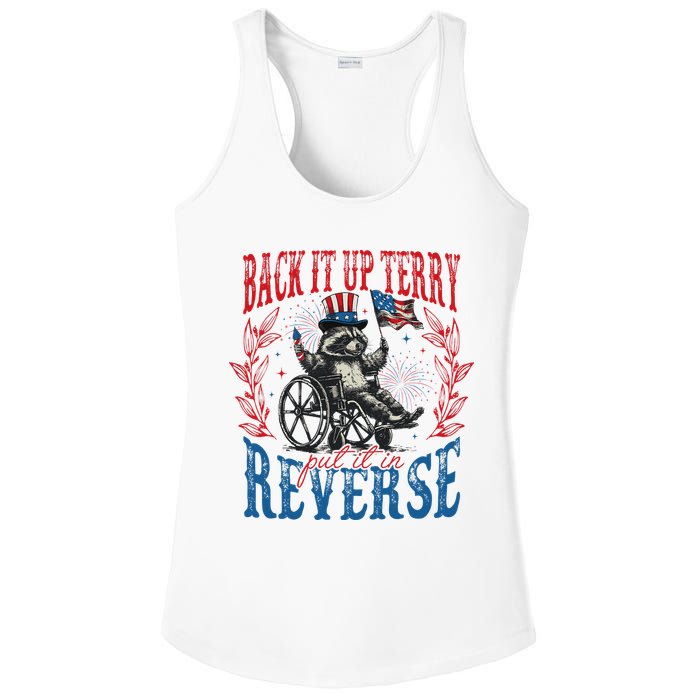 Back It Up Terry Put It In Reverse Funny Racoon 4th Of July Ladies PosiCharge Competitor Racerback Tank