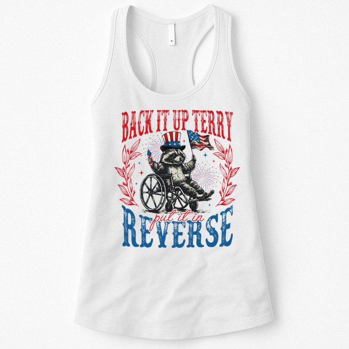 Back It Up Terry Put It In Reverse Funny Racoon 4th Of July Womens Tank Top
