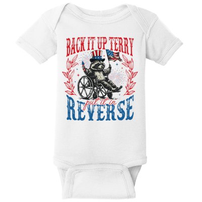 Back It Up Terry Put It In Reverse Funny Racoon 4th Of July Baby Bodysuit