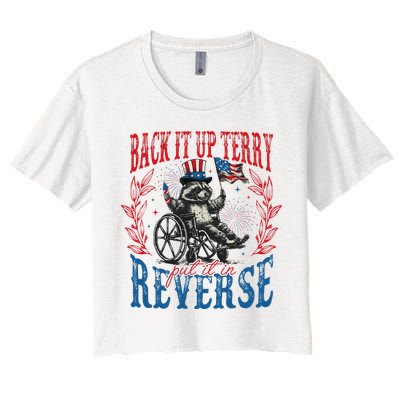 Back It Up Terry Put It In Reverse Funny Racoon 4th Of July Crop Top