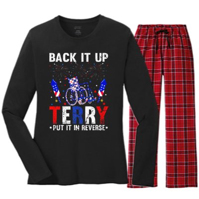 Back It Up Terry Put It In Reverse Funny 4th Of July Women's Long Sleeve Flannel Pajama Set 