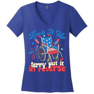 Back It Up Terry Put It In Reverse Firework 4th Of July Women's V-Neck T-Shirt