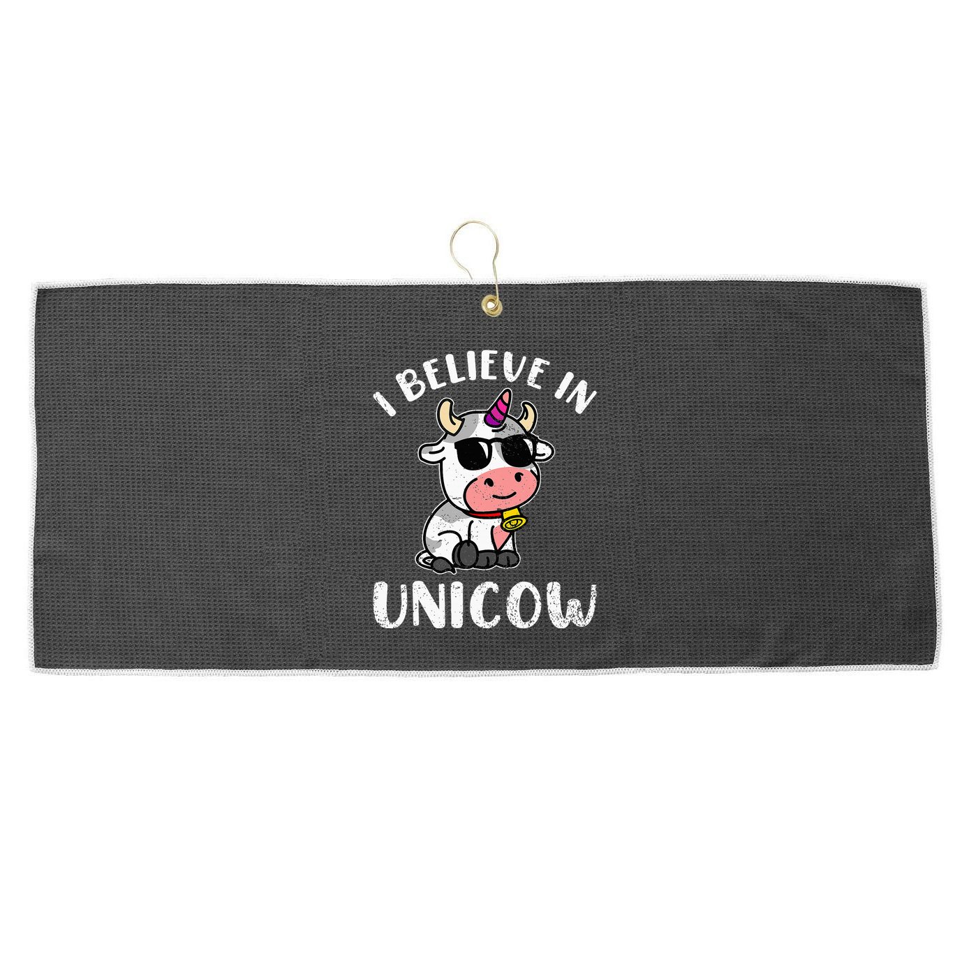 Believe In Unicow Dairy Farmer Cattle Rancher Large Microfiber Waffle Golf Towel