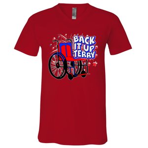 Back It Up Terry Fireworks Wheelchair V-Neck T-Shirt