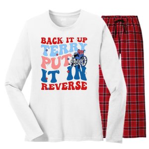 Back It Up Terry Put It In Reverse Funny 4th Of July Women's Long Sleeve Flannel Pajama Set 