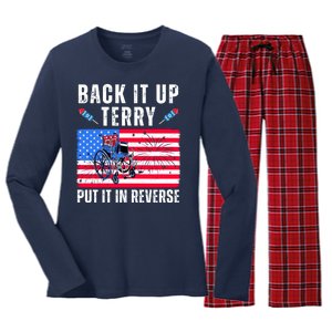 Back It Up Terry Put It In Reverse 4th Of July Usa Women's Long Sleeve Flannel Pajama Set 