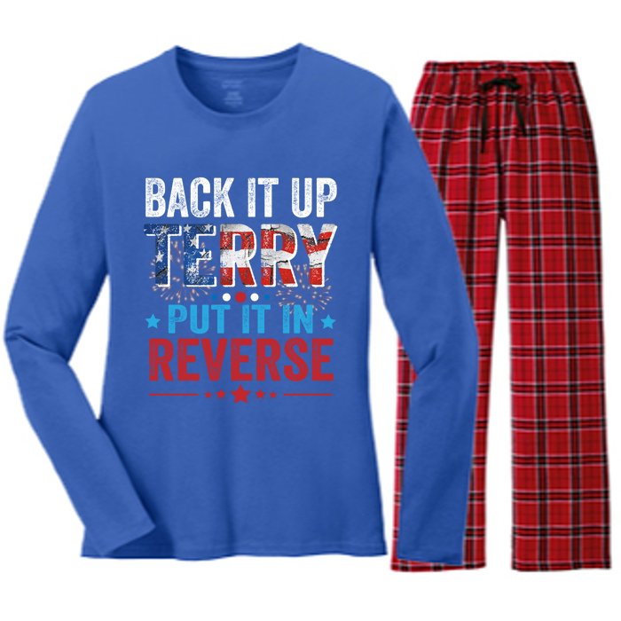 Back It Up Terry Put It In Reverse 4th Of July Funny Great Gift Women's Long Sleeve Flannel Pajama Set 