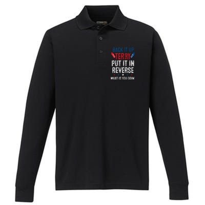 Back It Up Terry Put It In Reverse Fireworks Fun 4th Of July Performance Long Sleeve Polo