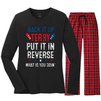 Back It Up Terry Put It In Reverse Fireworks Fun 4th Of July Women's Long Sleeve Flannel Pajama Set 