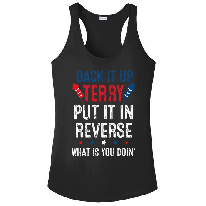 Back It Up Terry Put It In Reverse Fireworks Fun 4th Of July Ladies PosiCharge Competitor Racerback Tank