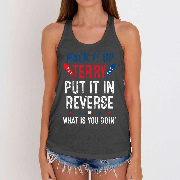 Back It Up Terry Put It In Reverse Fireworks Fun 4th Of July Women's Knotted Racerback Tank