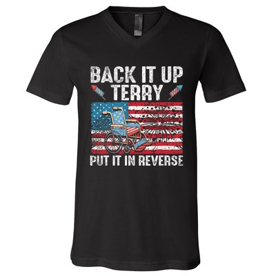 Back It Up Terry Put It In Reverse Firework Flag 4th Of July V-Neck T-Shirt