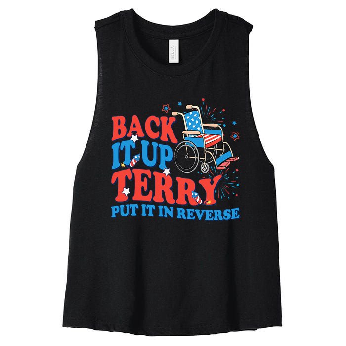 Back It Up Terry Put It In Reverse 4th Of July Fireworks Women's Racerback Cropped Tank