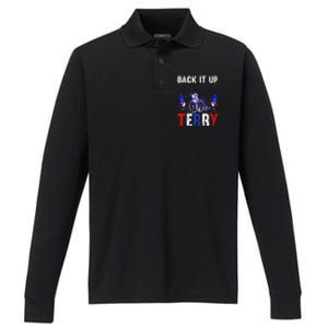 back it up terry 4th of july firework american flag Performance Long Sleeve Polo