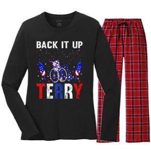 back it up terry 4th of july firework american flag Women's Long Sleeve Flannel Pajama Set 