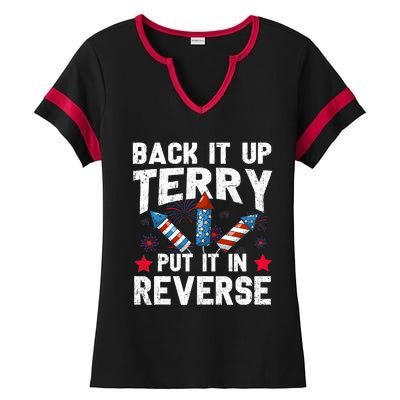 Back It Up Terry Put It In Reverse Firework Flag 4th Of July Ladies Halftime Notch Neck Tee