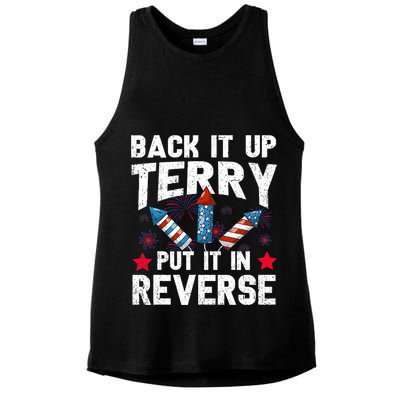 Back It Up Terry Put It In Reverse Firework Flag 4th Of July Ladies PosiCharge Tri-Blend Wicking Tank