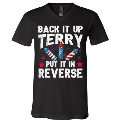 Back It Up Terry Put It In Reverse Firework Flag 4th Of July V-Neck T-Shirt