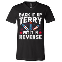 Back It Up Terry Put It In Reverse Firework Flag 4th Of July V-Neck T-Shirt