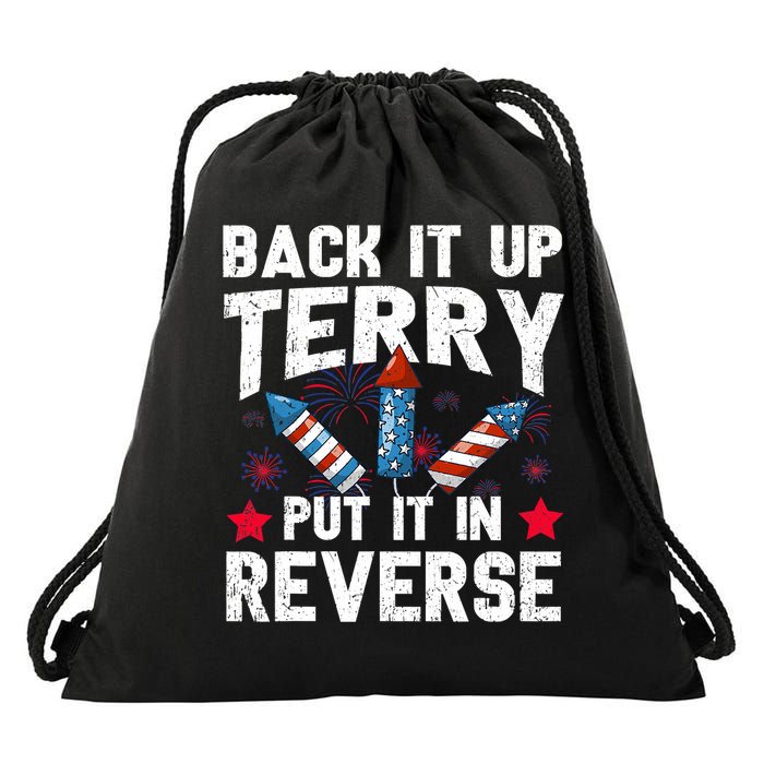 Back It Up Terry Put It In Reverse Firework Flag 4th Of July Drawstring Bag