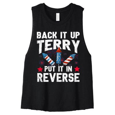 Back It Up Terry Put It In Reverse Firework Flag 4th Of July Women's Racerback Cropped Tank