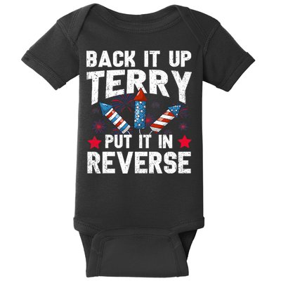 Back It Up Terry Put It In Reverse Firework Flag 4th Of July Baby Bodysuit