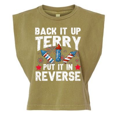 Back It Up Terry Put It In Reverse Firework Flag 4th Of July Garment-Dyed Women's Muscle Tee