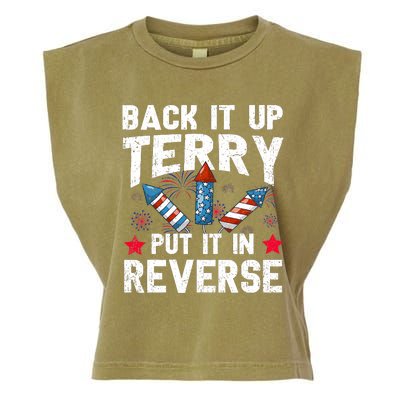 Back It Up Terry Put It In Reverse Firework Flag 4th Of July Garment-Dyed Women's Muscle Tee