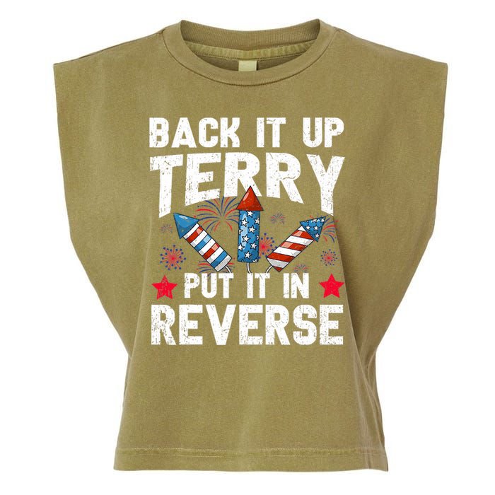 Back It Up Terry Put It In Reverse Firework Flag 4th Of July Garment-Dyed Women's Muscle Tee
