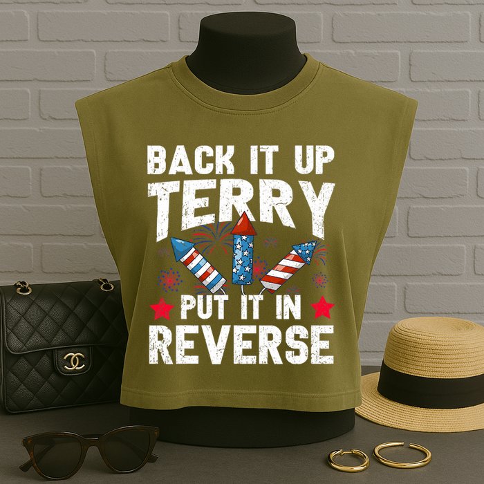 Back It Up Terry Put It In Reverse Firework Flag 4th Of July Garment-Dyed Women's Muscle Tee