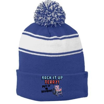 Back It Up Put It In Reverse Funny Fourth 4th Of July Terry Gift Stripe Pom Pom Beanie