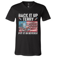 Back It Up Terry Put It In Reverse Firework Flag 4th Of July V-Neck T-Shirt