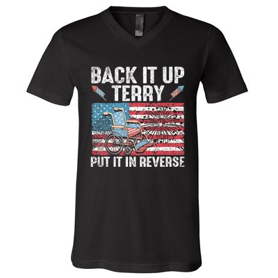 Back It Up Terry Put It In Reverse Firework Flag 4th Of July V-Neck T-Shirt