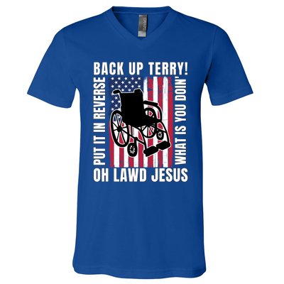 Back It Up Terry 4th Of July Meme Put It In Reverse Usa Flag Gift V-Neck T-Shirt