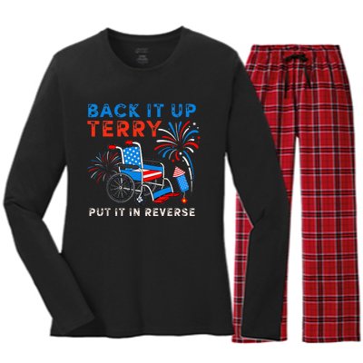 Back It Up Terry Put It In Reverse Fireworks Fun 4th Of July Women's Long Sleeve Flannel Pajama Set 