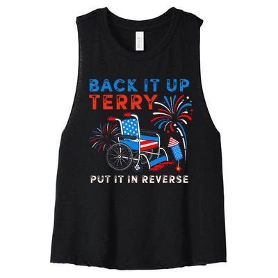 Back It Up Terry Put It In Reverse Fireworks Fun 4th Of July Women's Racerback Cropped Tank