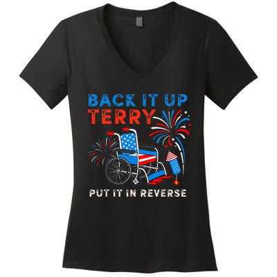 Back It Up Terry Put It In Reverse Fireworks Fun 4th Of July Women's V-Neck T-Shirt